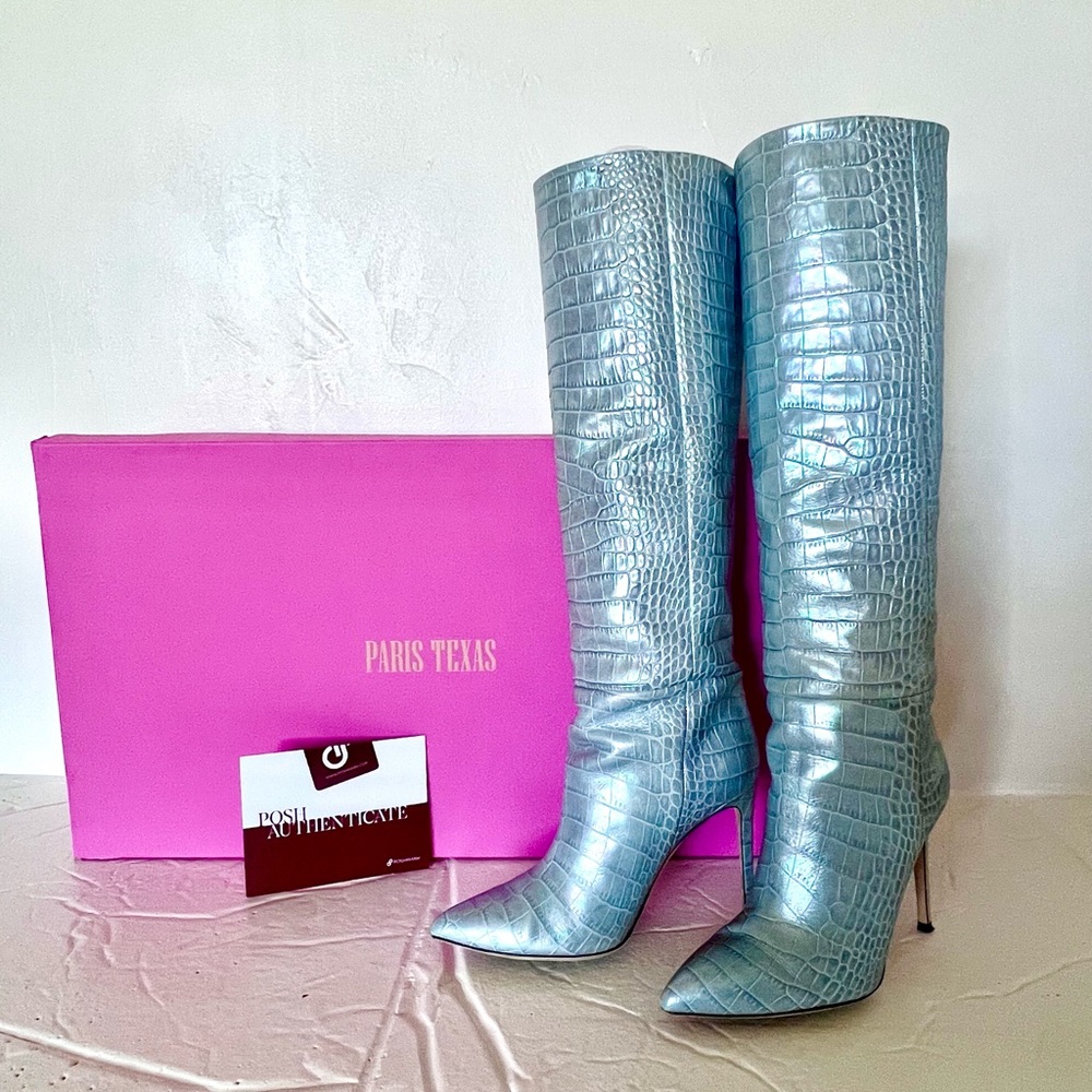 Paris Texas Baby blue croc leather boot size 39/8.5